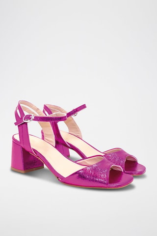 Sandali con tacco in vernice - Fucsia