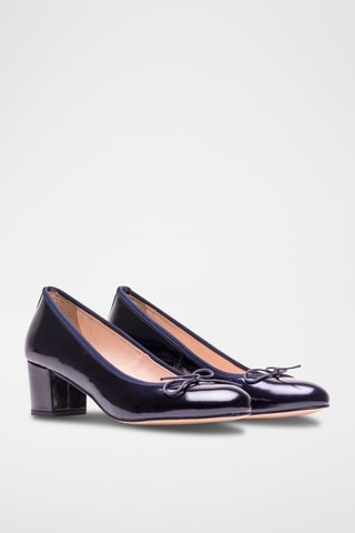 Ballerines à talons en cuir verni Lorraine - Bleu marine