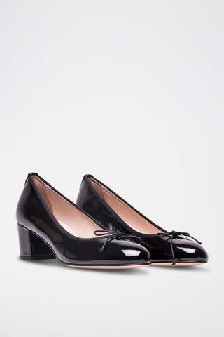 Ballerines à talons en cuir verni Lorraine - Noir