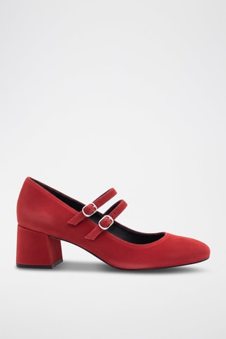 Suède Mary Janes met Hak - Rood