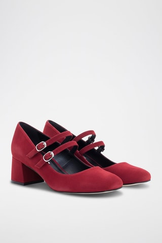 Suède Mary Janes met Hak - Rood