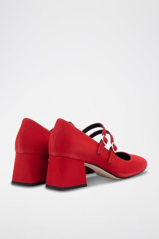 Suède Mary Janes met Hak - Rood