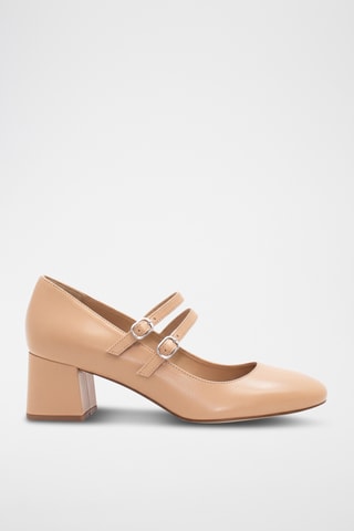 Leren Mary Janes met Hak Napa - Beige