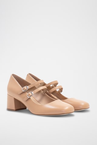 Leren Mary Janes met Hak Napa - Beige