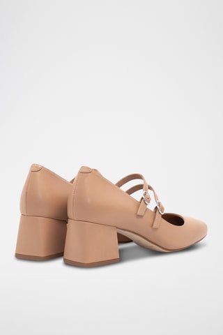 Leren Mary Janes met Hak Napa - Beige
