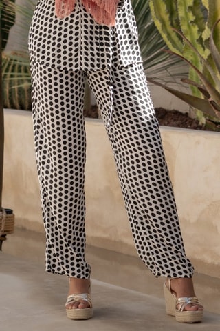 Pantalon droit en soie - Blanc et noir