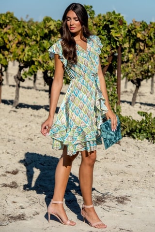 Robe en soie - Bleu et vert