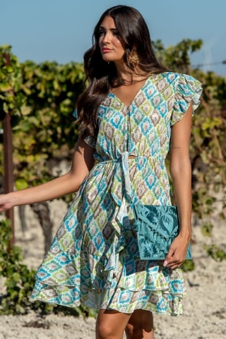 Robe en soie - Bleu et vert