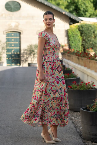 Robe midi en soie - Multicolore