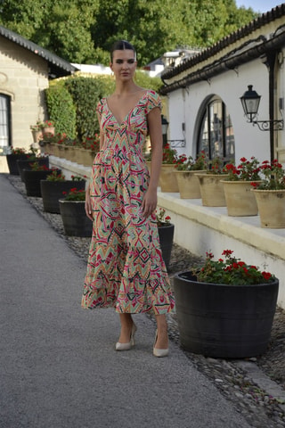Robe midi en soie - Multicolore