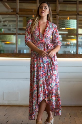 Robe portefeuille - Rouge et rose