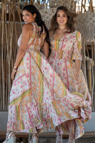 Robe longue en soie - Multicolore