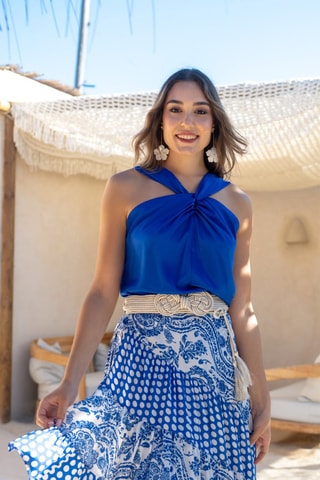Top en soie sans manches - Bleu