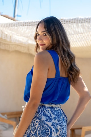 Top en soie sans manches - Bleu