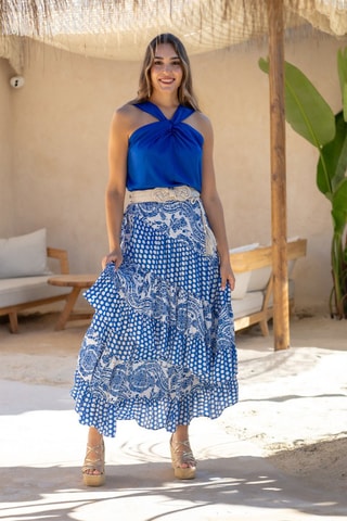 Top en soie sans manches - Bleu