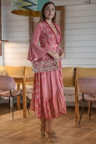 Robe portefeuille en soie - Taupe