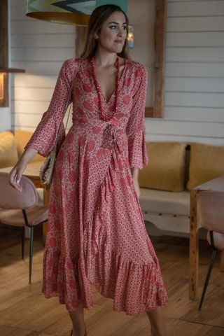 Robe portefeuille en soie - Taupe