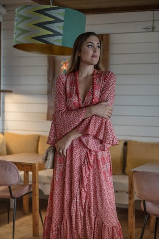 Robe portefeuille en soie - Taupe