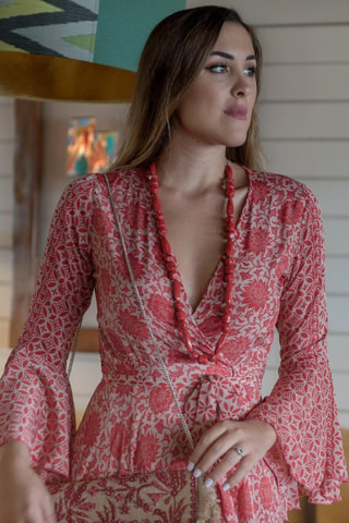 Robe portefeuille en soie - Taupe