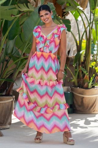 Robe longue en soie - Multicolore