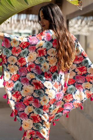 Robe Caftan en soie - Multicolore