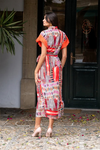 Robe longue - Orange et multicolore