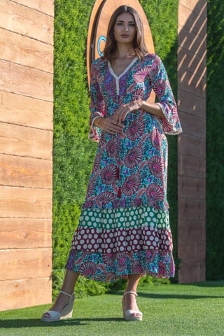 Robe longue en soie - Multicolore