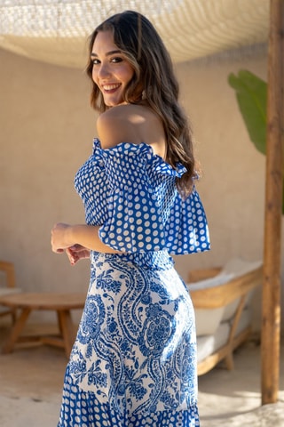 Top en soie - Blanc et bleu