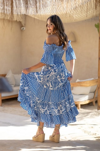 Top en soie - Blanc et bleu