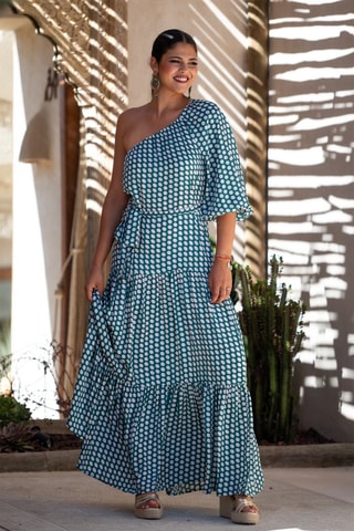 Robe longue en soie - Blanc et vert