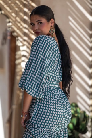 Robe longue en soie - Blanc et vert