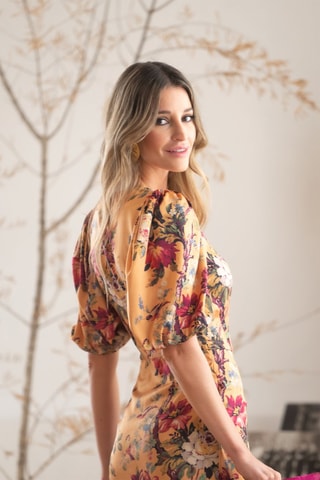 Robe droite - Jaune et rose