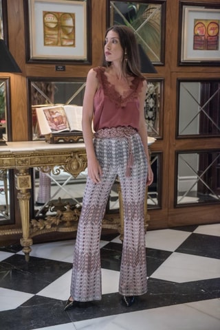 Pantalon flare - Rose et gris