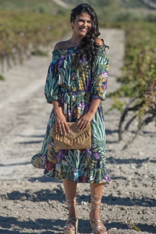 Robe en soie - Vert et violet
