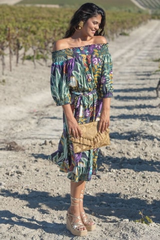Robe en soie - Vert et violet