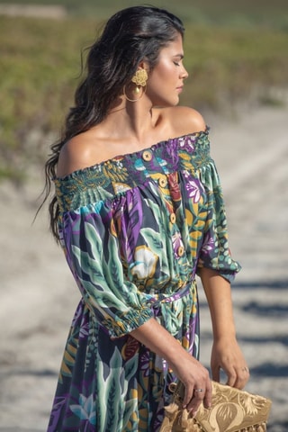 Robe en soie - Vert et violet