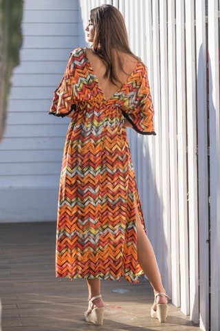 Robe longue en soie - Rouge et orange
