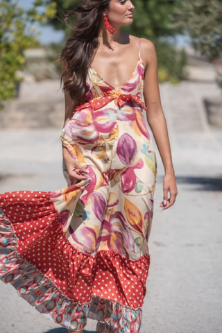 Robe longue en soie - Beige