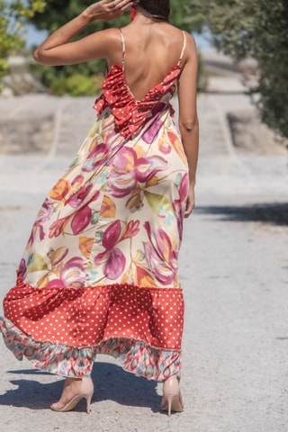Robe longue en soie - Beige