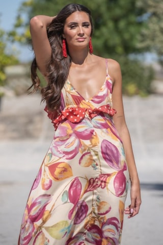 Robe longue en soie - Beige
