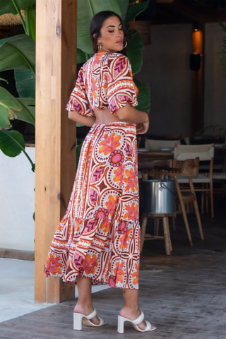 Robe longue - Orange et rose