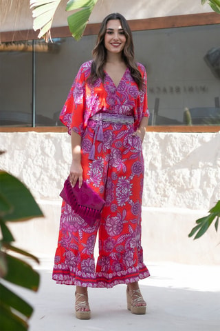 Combinaison en soie - Rouge et rose