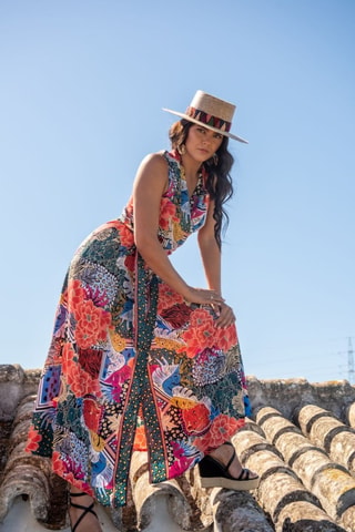 Robe longue en soie - Rouge
