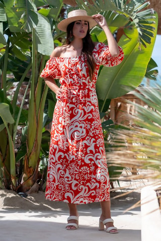 Robe longue - Blanc et rouge