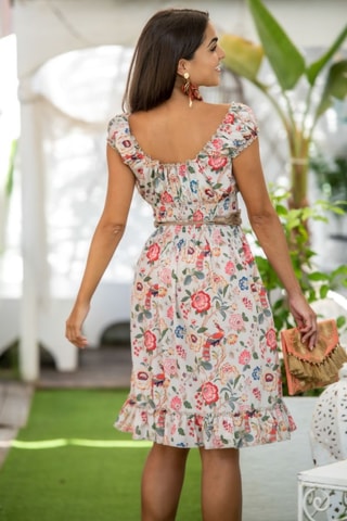Robe en soie - Beige et orange