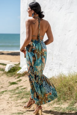 Robe longue - Bleu et vert