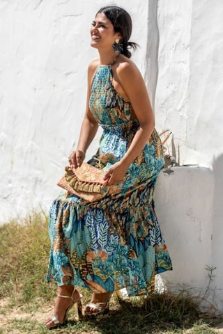 Robe longue - Bleu et vert