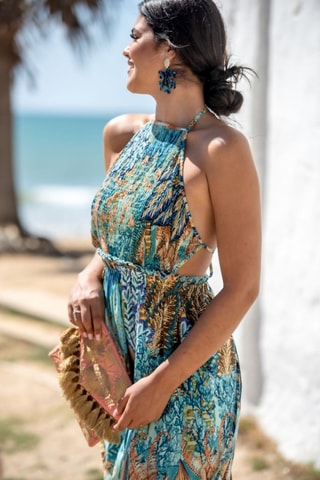 Robe longue - Bleu et vert