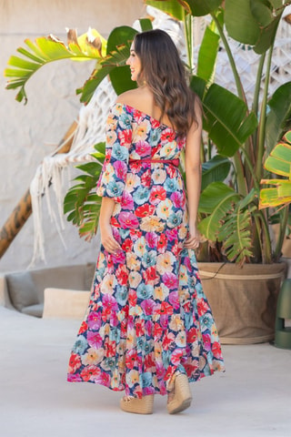 Robe longue en soie - Multicolore
