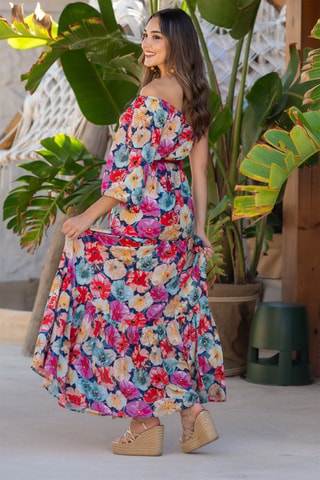 Robe longue en soie - Multicolore